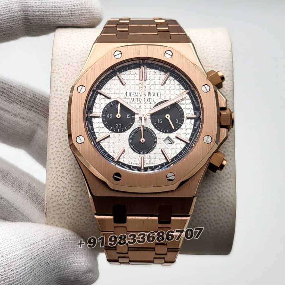first copy Audemars piguet watches Royal Oak Chronograph Rose Gold White Dial 41mm