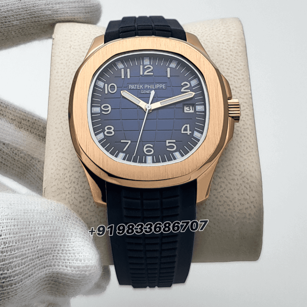 fake patek philippe aquanaut Rose Gold Blue Dial